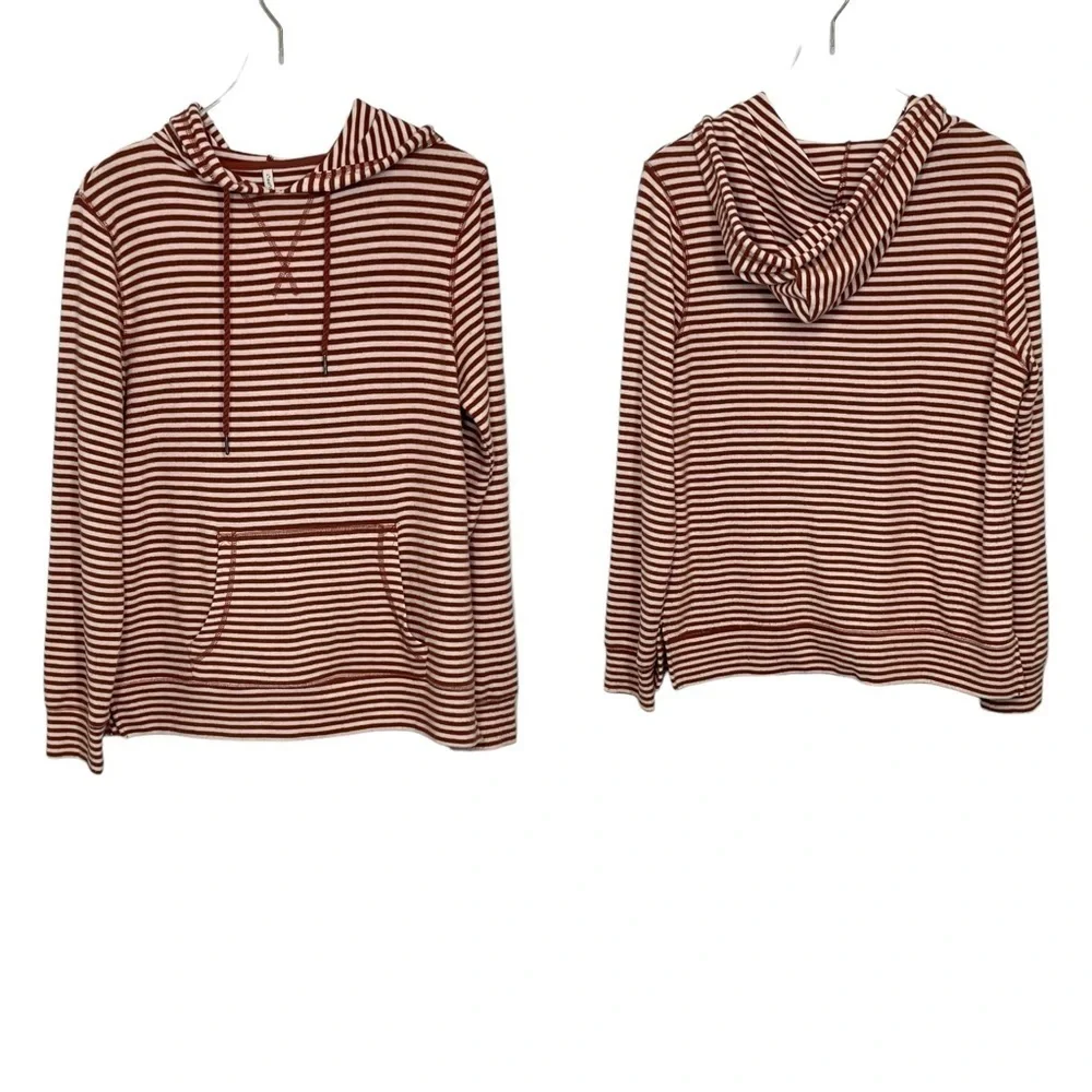 Z Supply Brick Red/Cream Striped Hoodie Kangaroo Pocket Rope Ties Size M - Picture 2 of 13